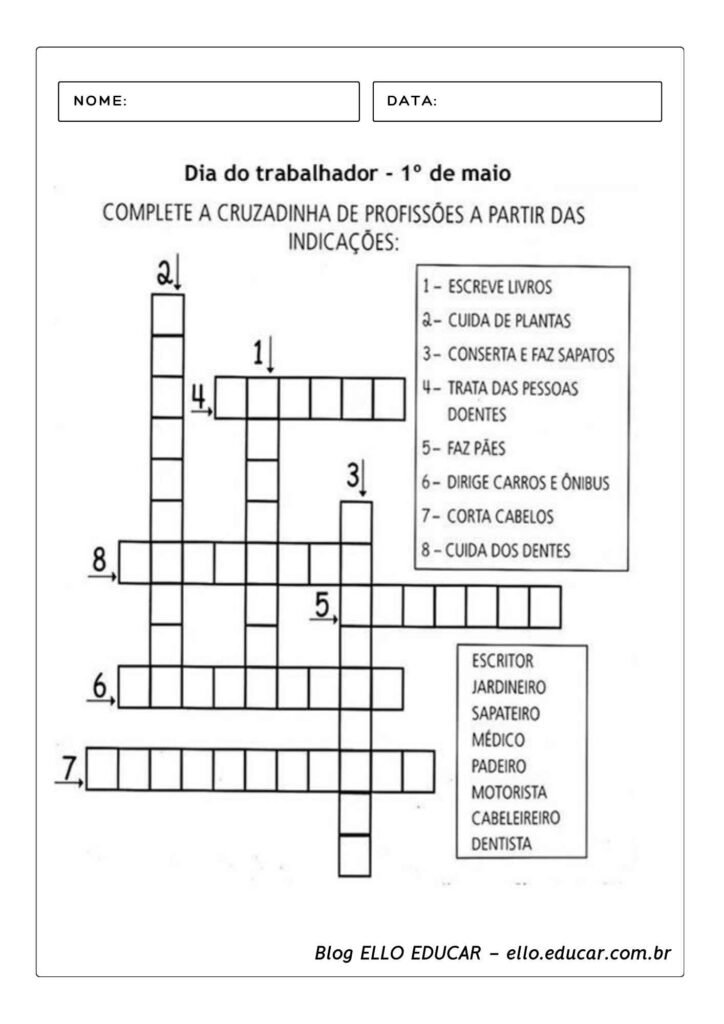 Atividades pedagógicas para o dia do trabalho.
