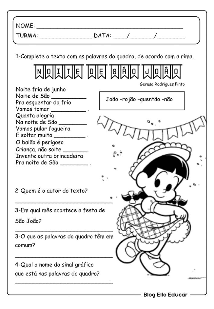 Atividades de português festa junina 4 ano