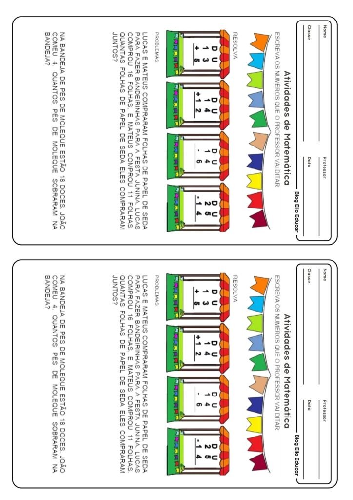 Atividade junina de matemática 3° ano