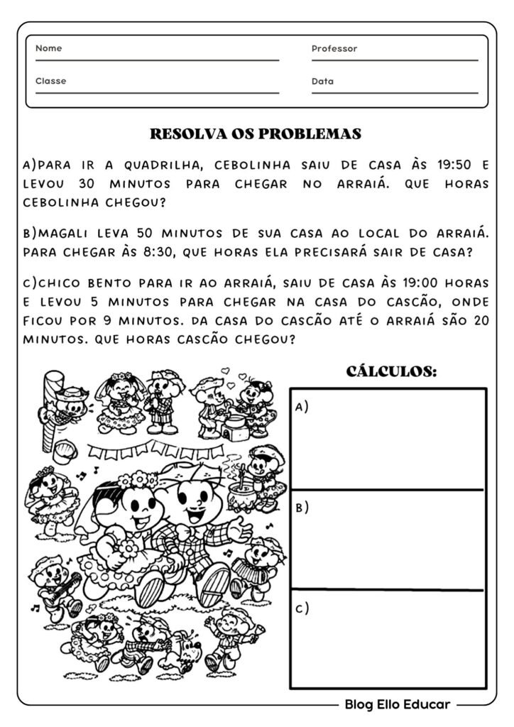 Atividade junina de matemática 3° ano