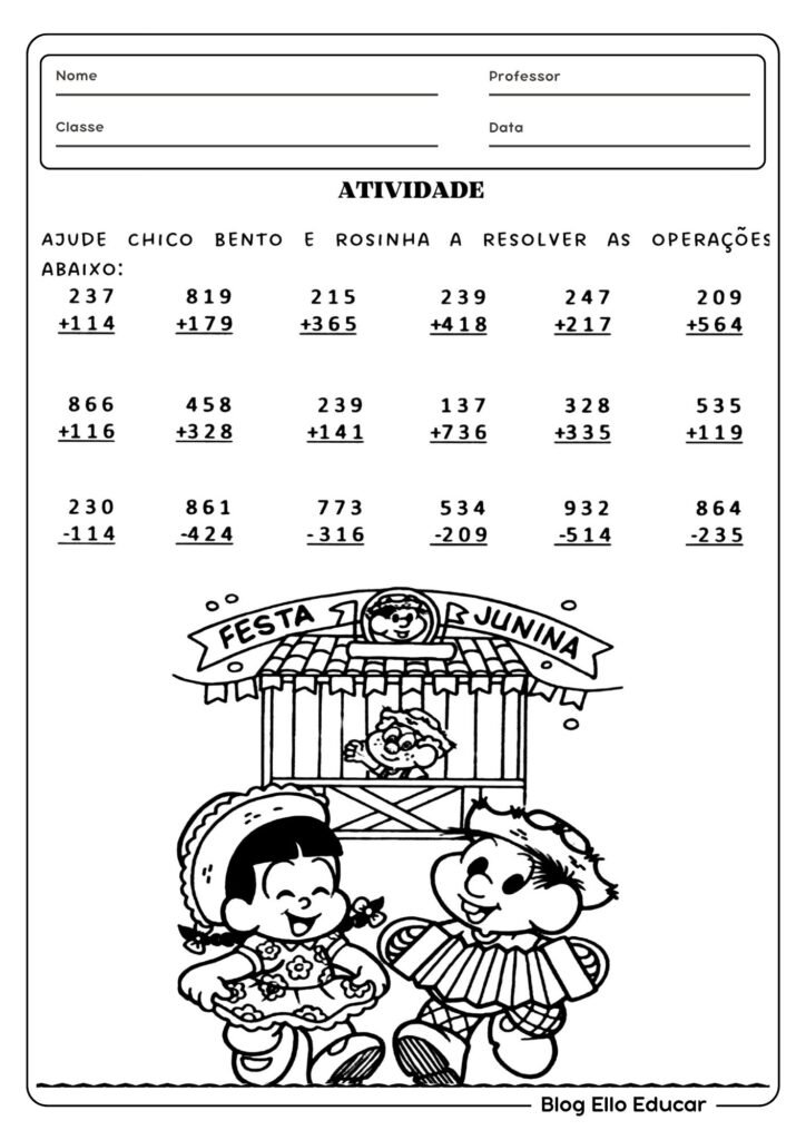 Atividade junina de matemática 4° ano