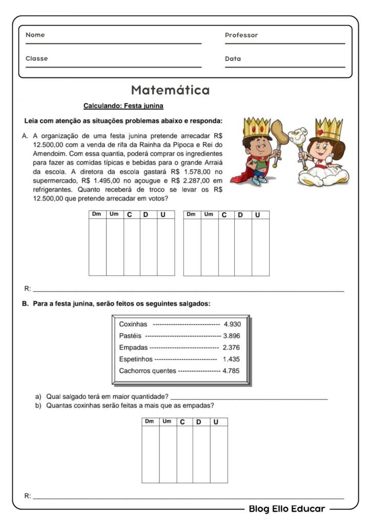 Atividade junina de matemática 5° ano