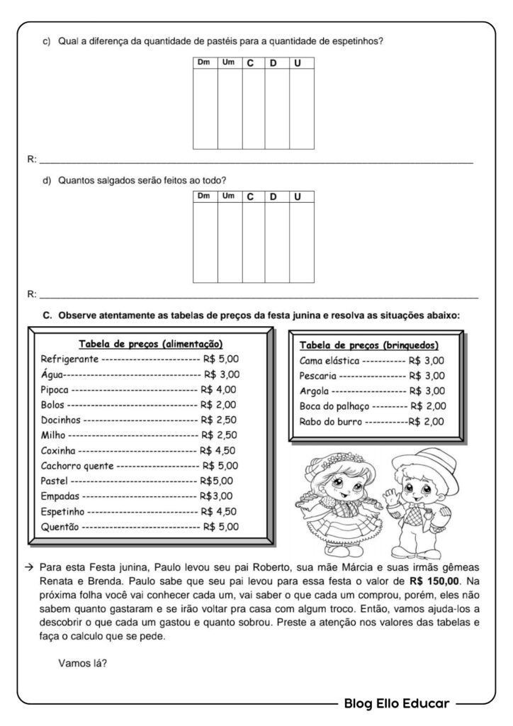 Atividade junina de matemática 5° ano
