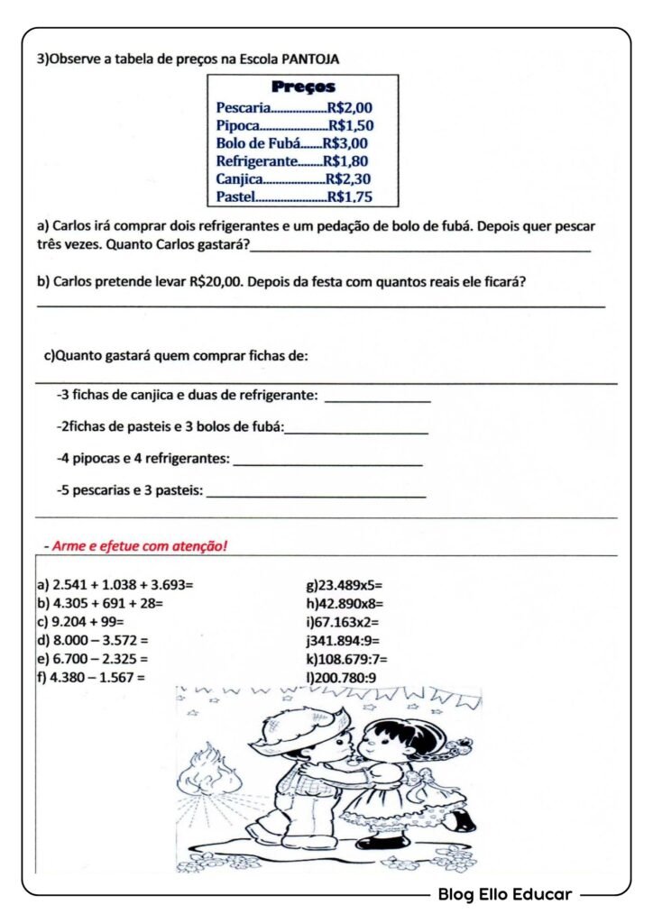 Atividade junina de matemática 5° ano