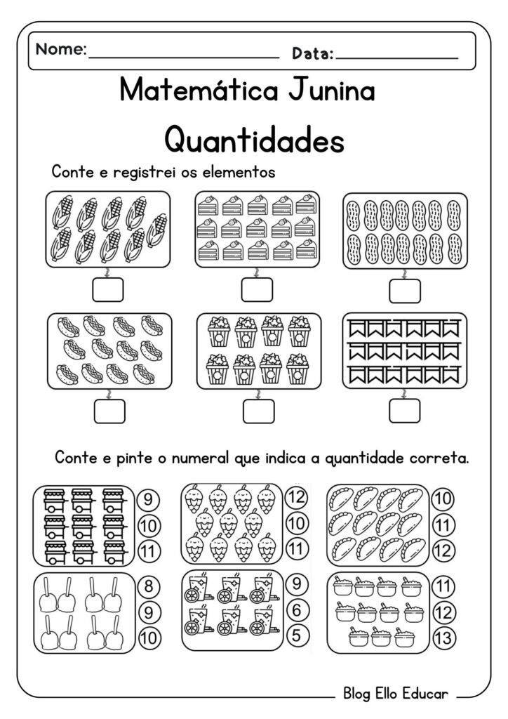 Atividades de matemática junina - 1° ano