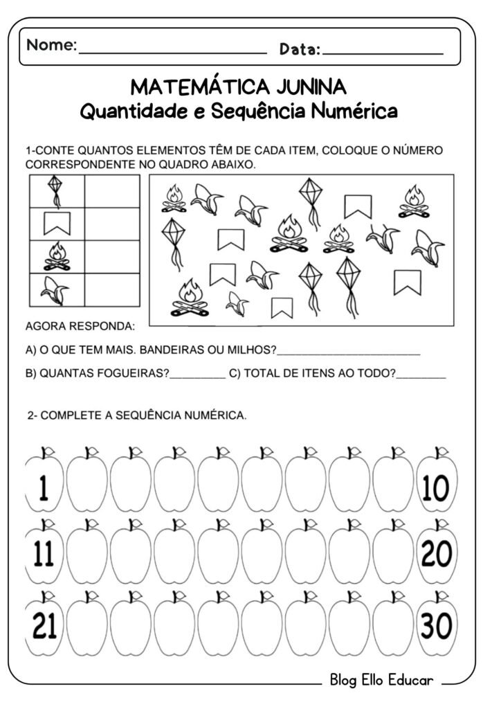 Atividades de matemática junina - 1° ano