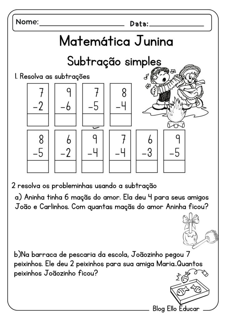Atividades de matemática junina - 1° ano