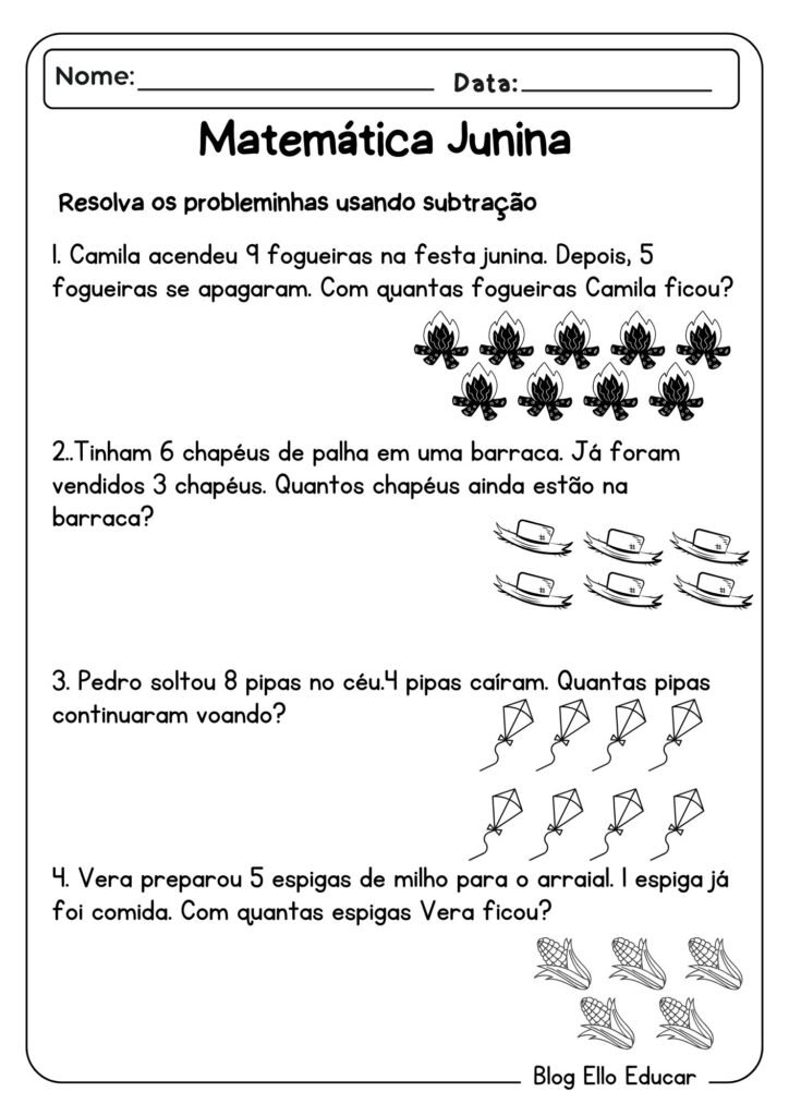 Atividades de matemática junina - 1° ano