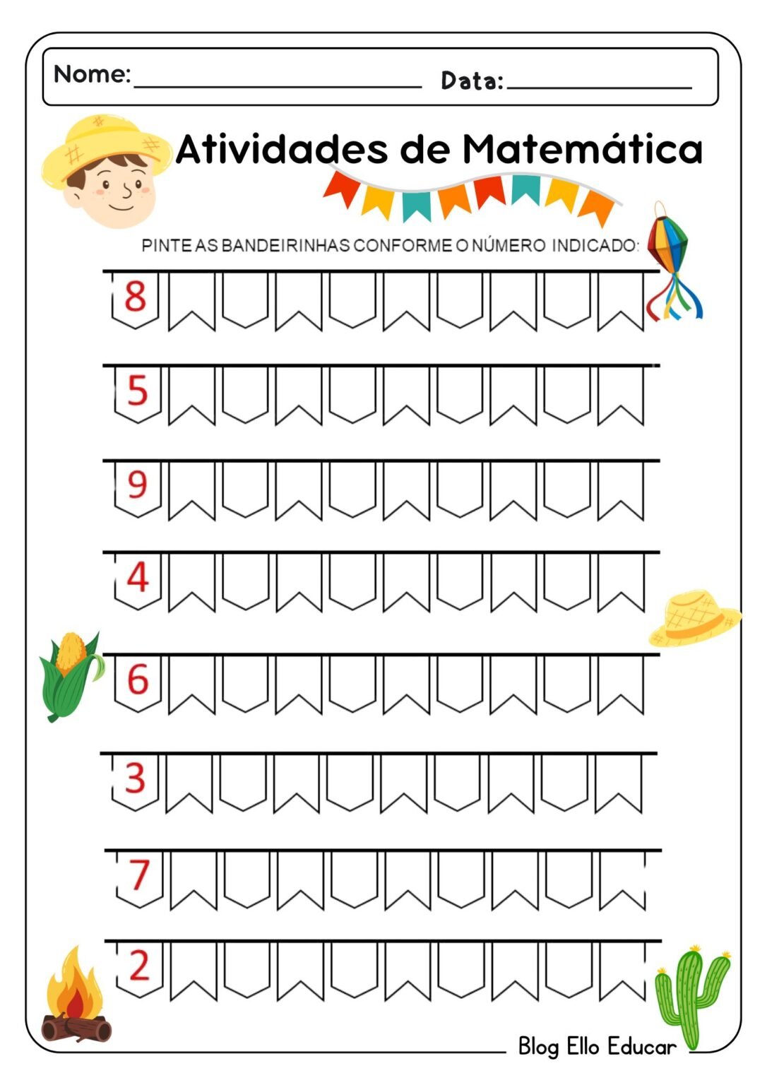 Atividades de Matemática sobre Festas Juninas para 1° Ano – Baixe Grátis