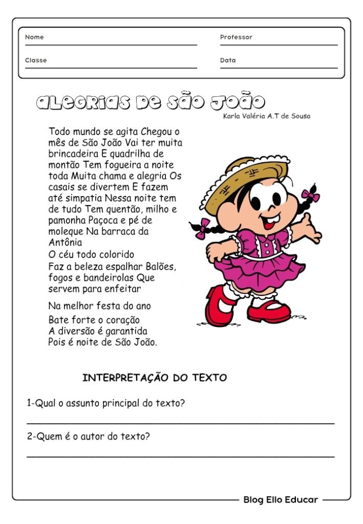 Atividades de português festa junina 4 ano