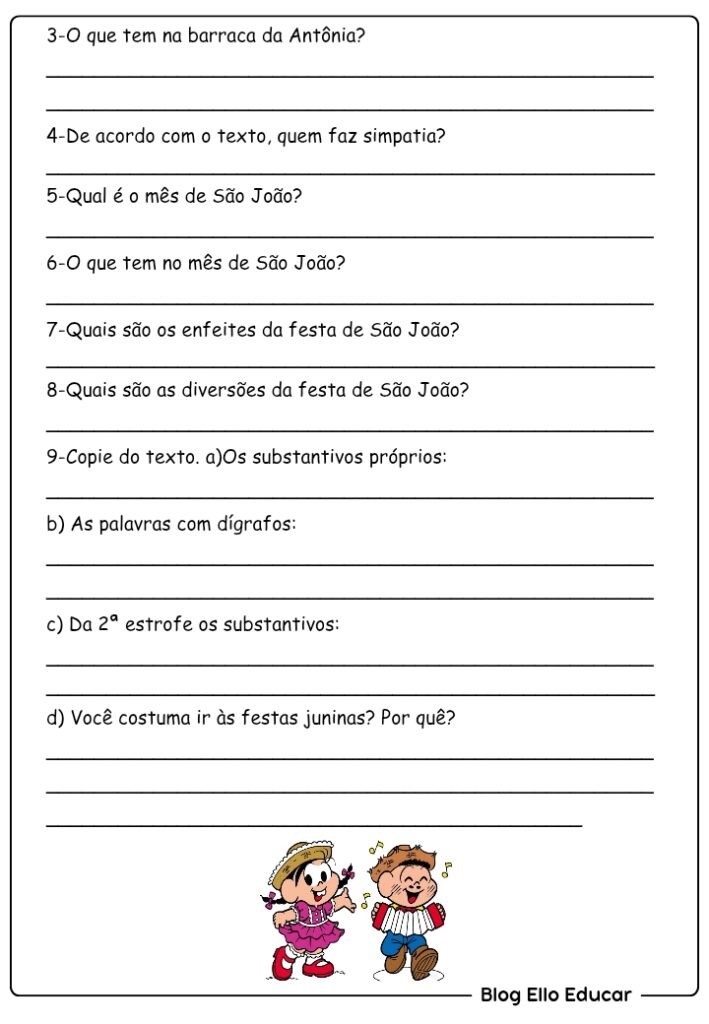 Atividades de português festa junina 4 ano