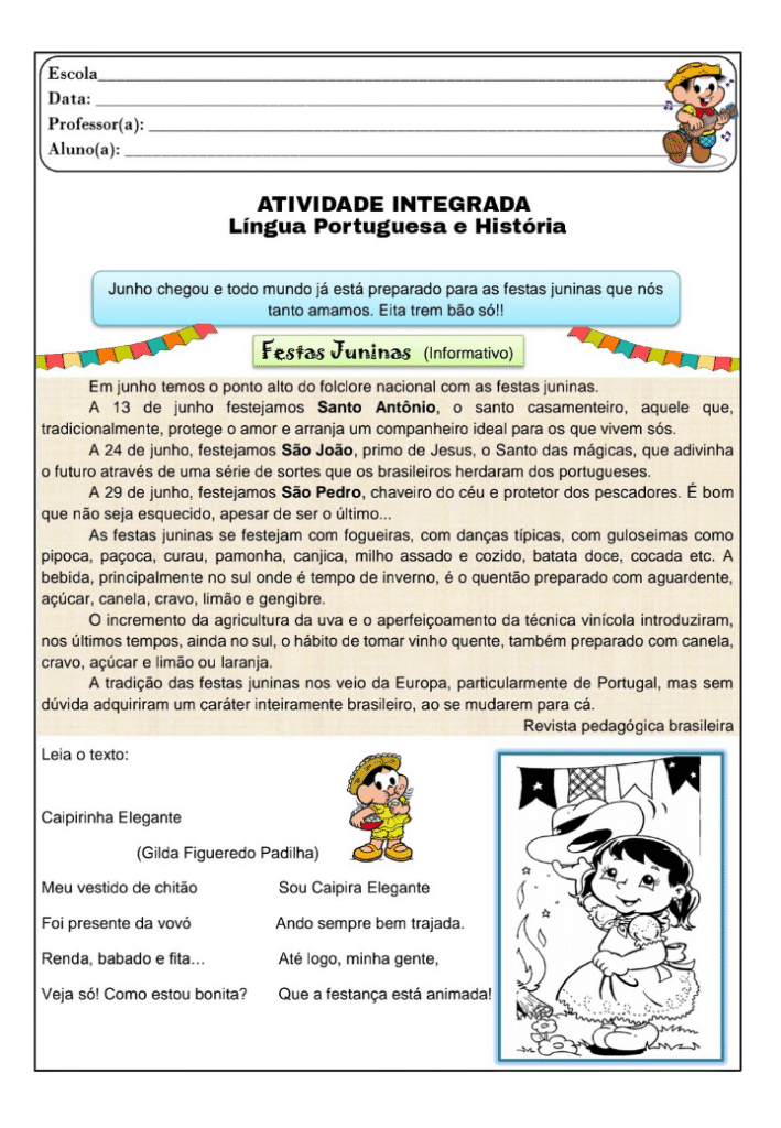 Atividades de português festa junina 5° ano