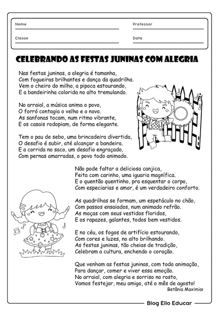 Atividades de português festa junina 5° ano