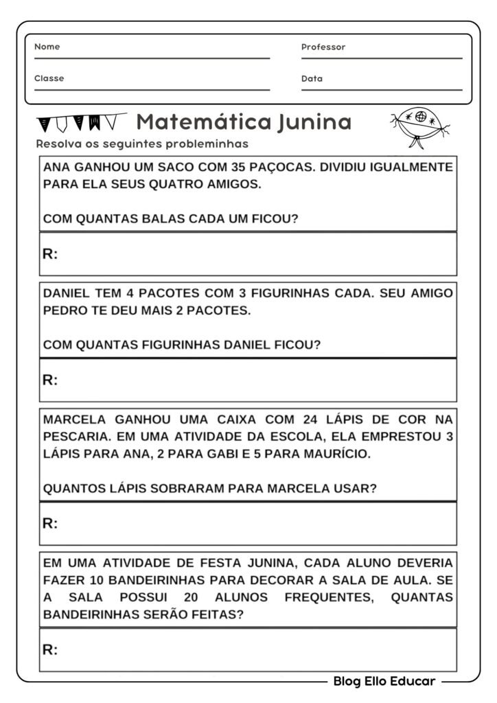 Atividades juninas de matemática 4° ano
