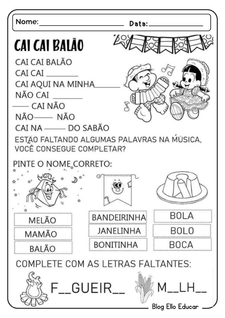 Atividades juninas de português para 1° ano
