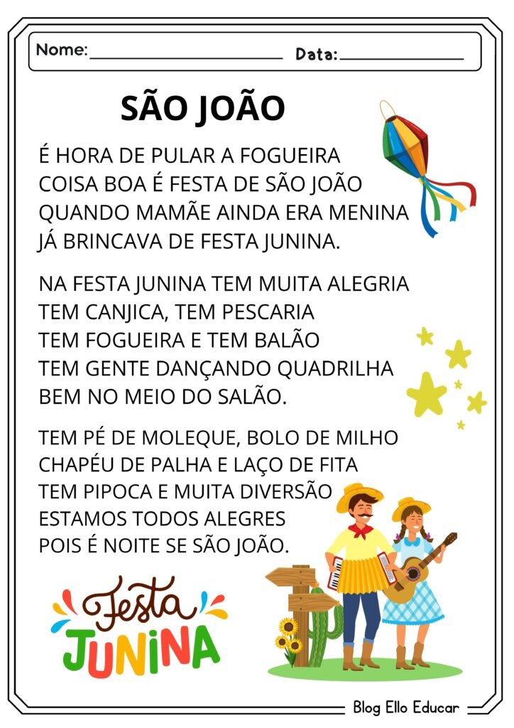 Atividades juninas de português para 1° ano