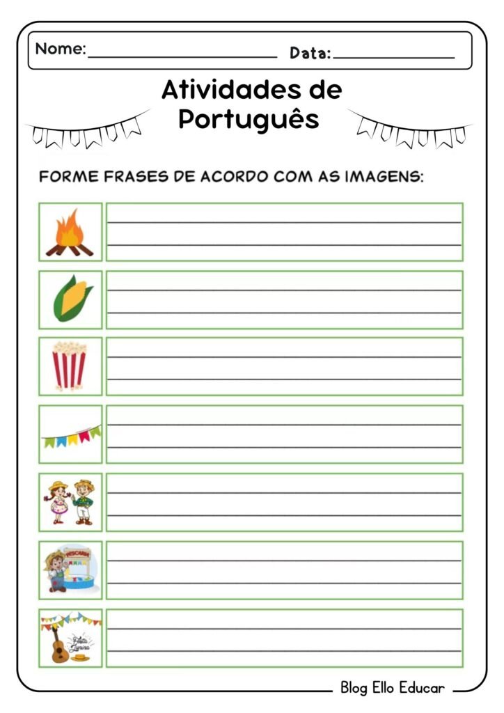 Atividades juninas de português para 1° ano