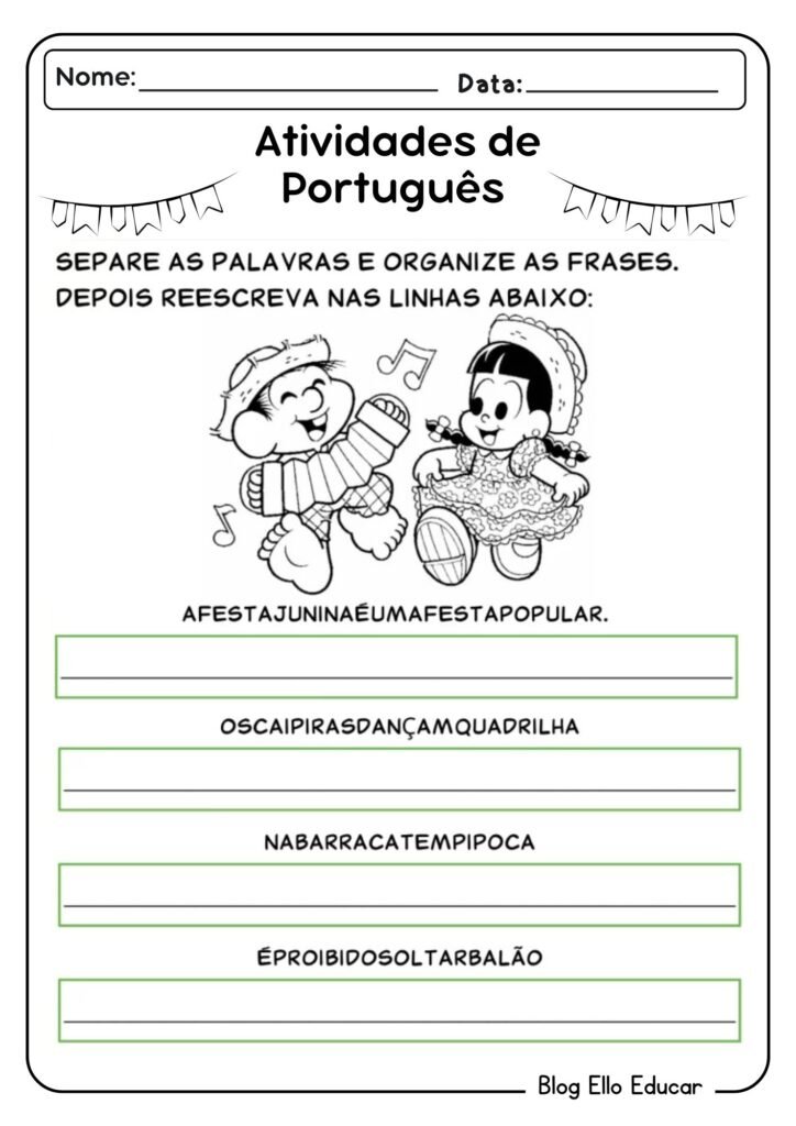 Atividades juninas de português para 1° ano