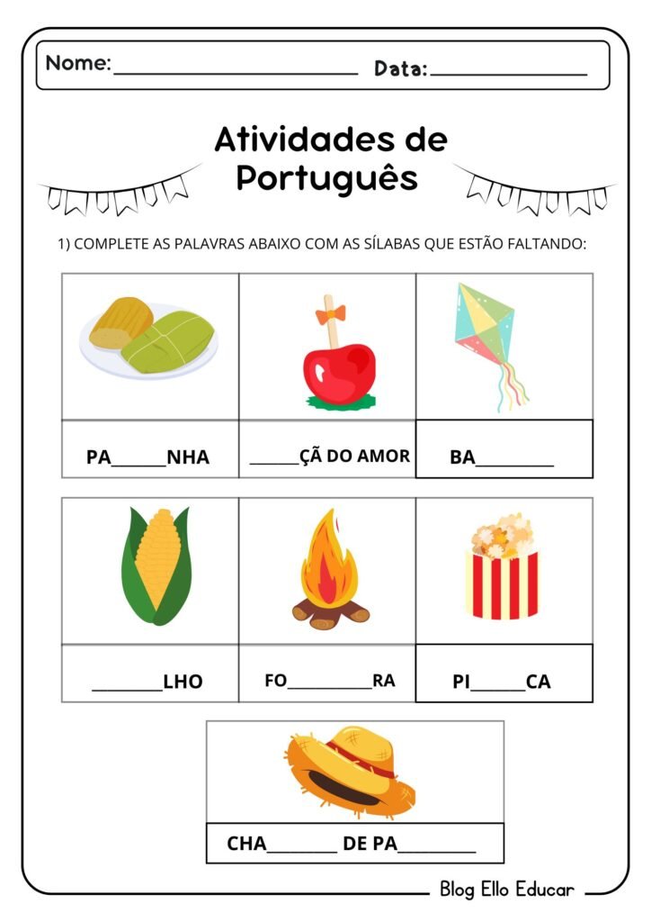 Atividades juninas de português para 1° ano