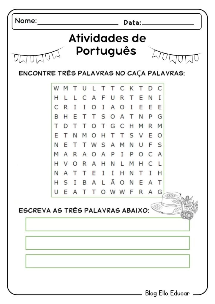 Atividades juninas de português para 1° ano