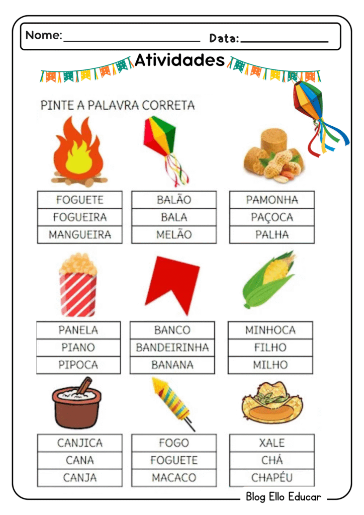 Atividades juninas de português para 1° ano