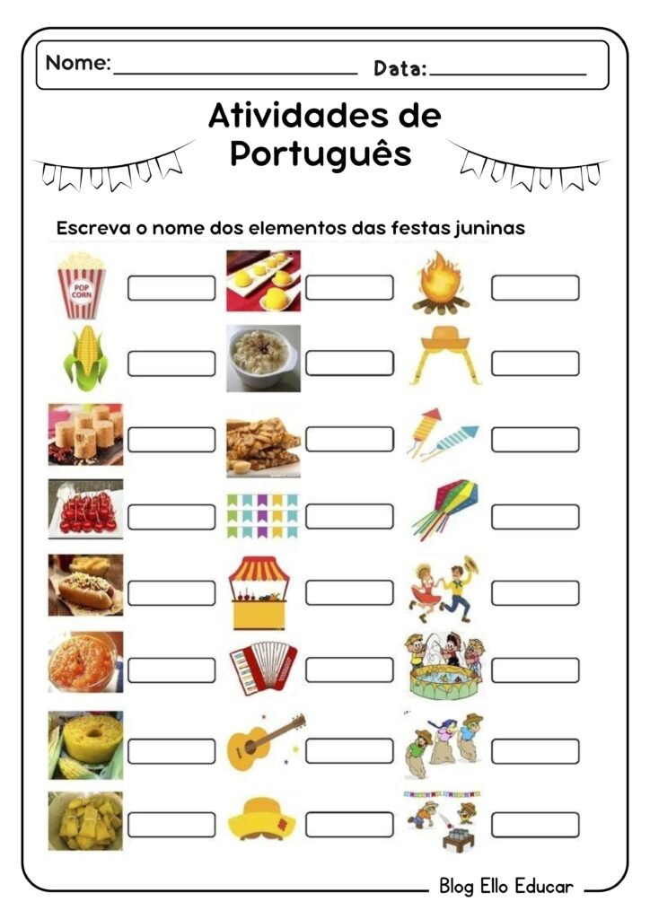Atividades juninas de português para 1° ano