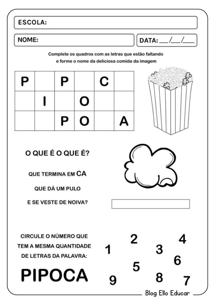 Atividades juninas de português para 1° ano