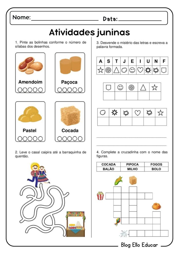 Atividades juninas de português para 1° ano