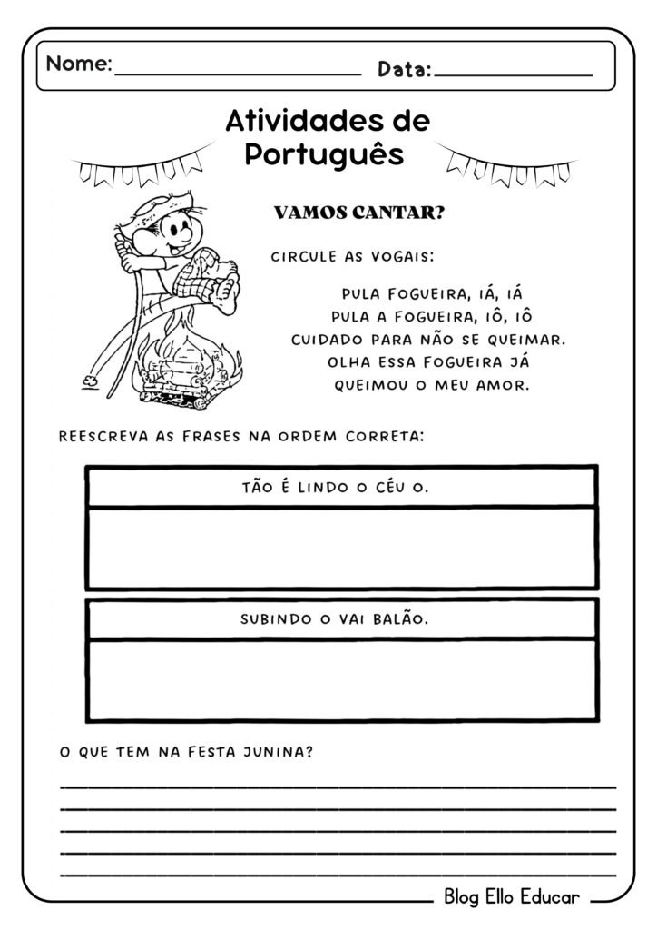 Atividades juninas de português para 1° ano