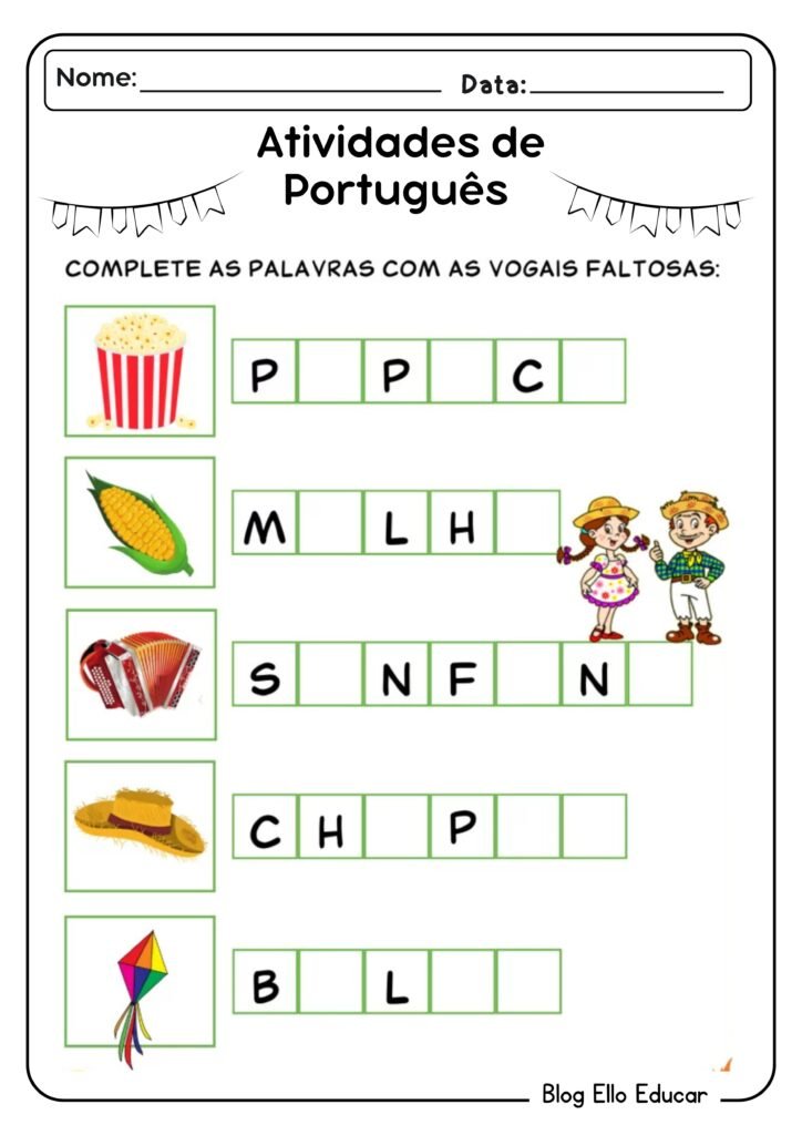 Atividades juninas de português para 1° ano