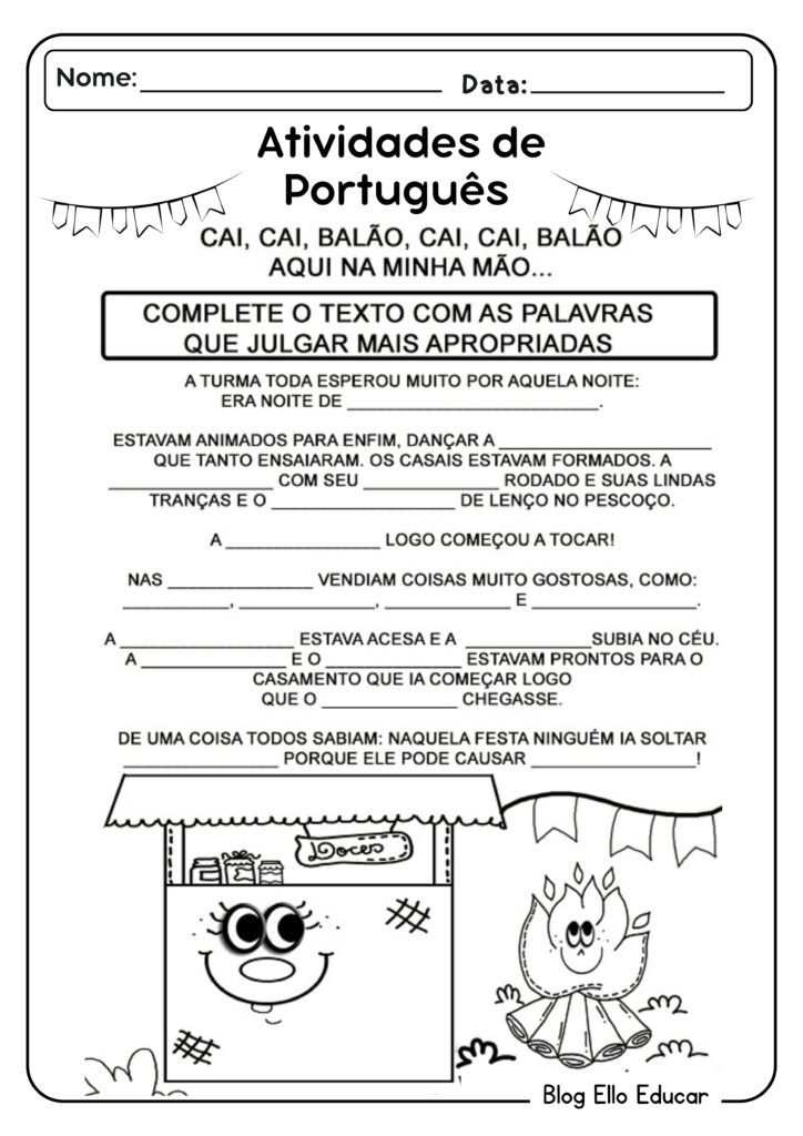 Atividades juninas de português para 1° ano