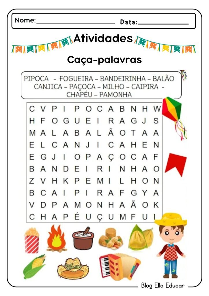 Atividades juninas de português para 1° ano