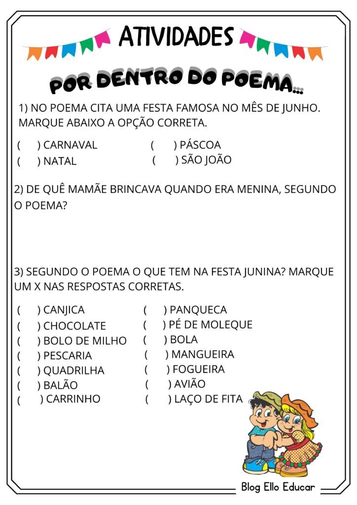 Atividades juninas de português para 1° ano