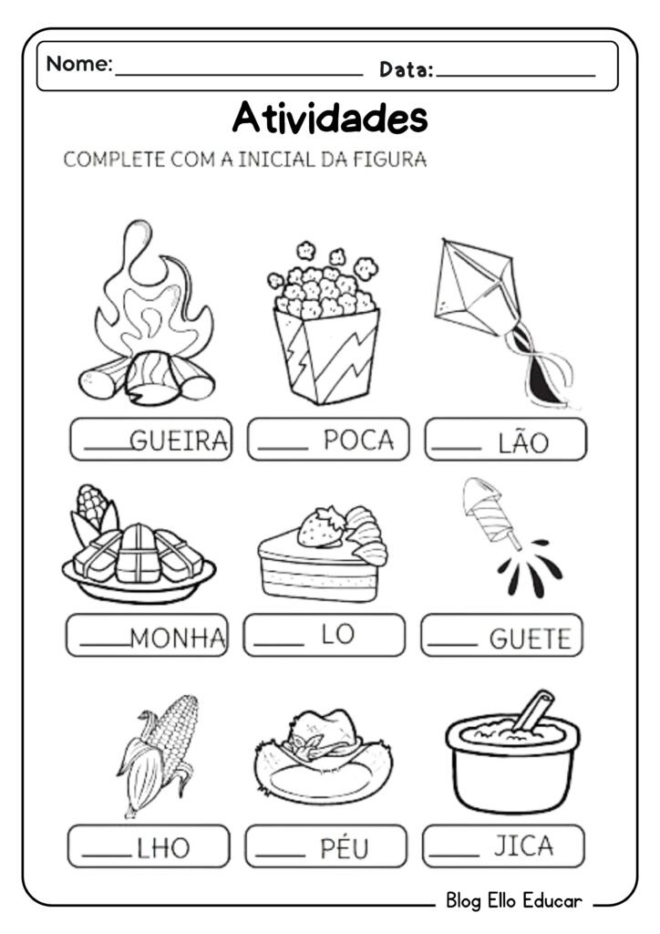 Atividades juninas de português para 1° ano