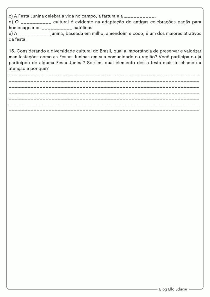 Atividades sobre festas juninas - 9° ano