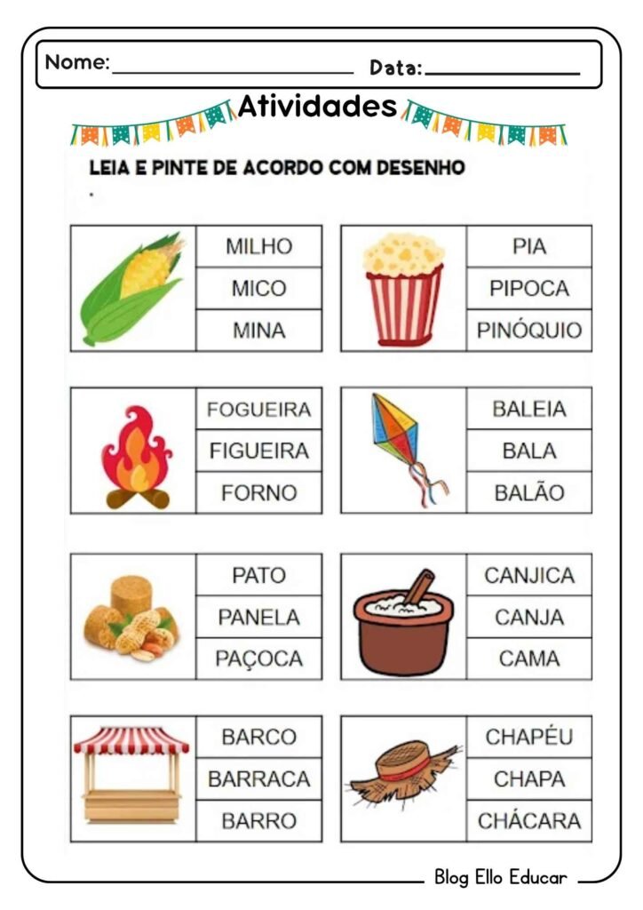 Atividades sobre festas juninas para alfabetização