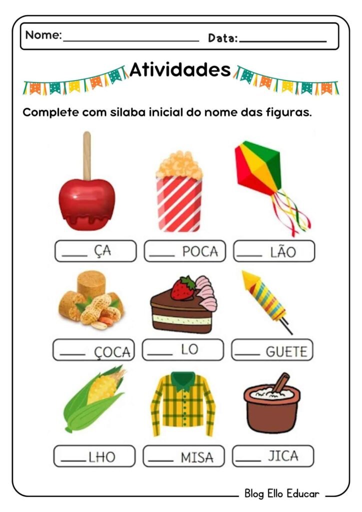 Atividades sobre festas juninas para alfabetização
