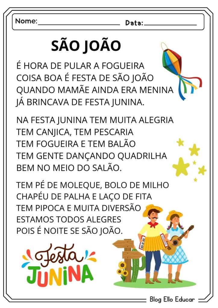 Atividades sobre festas juninas para alfabetização