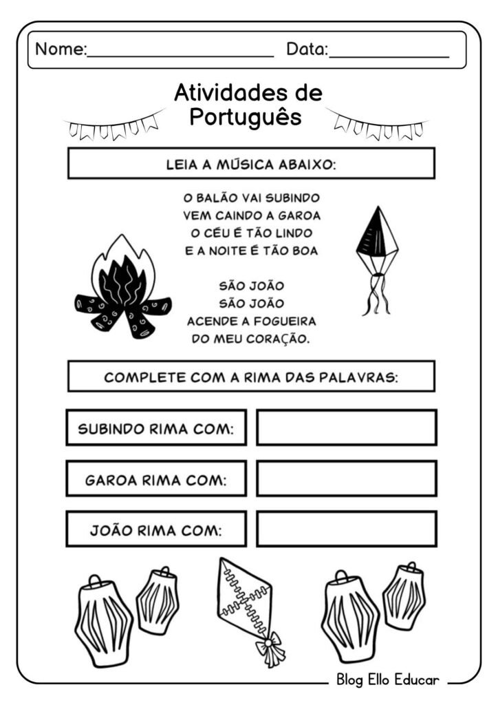 Atividades sobre festas juninas para alfabetização
