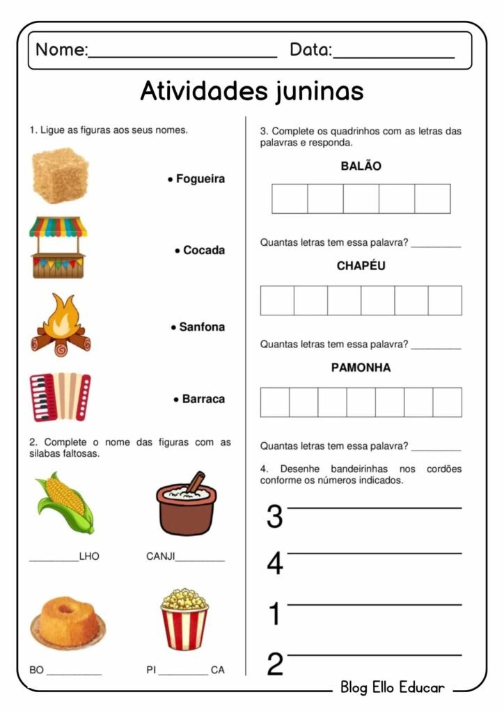 Atividades sobre festas juninas para alfabetização