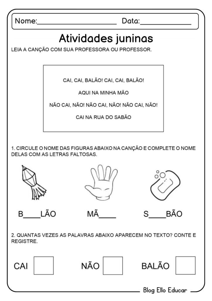 Atividades sobre festas juninas para alfabetização