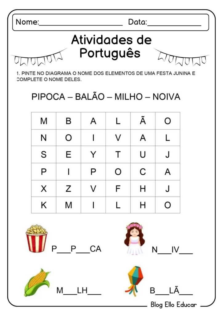 Atividades sobre festas juninas para alfabetização
