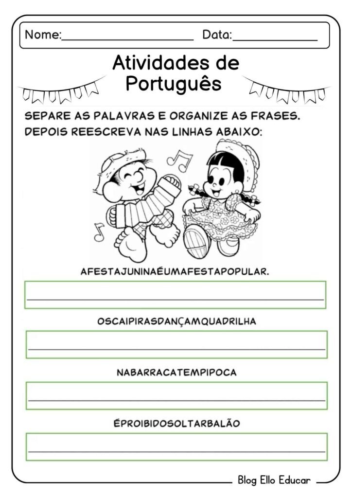 Atividades sobre festas juninas para alfabetização