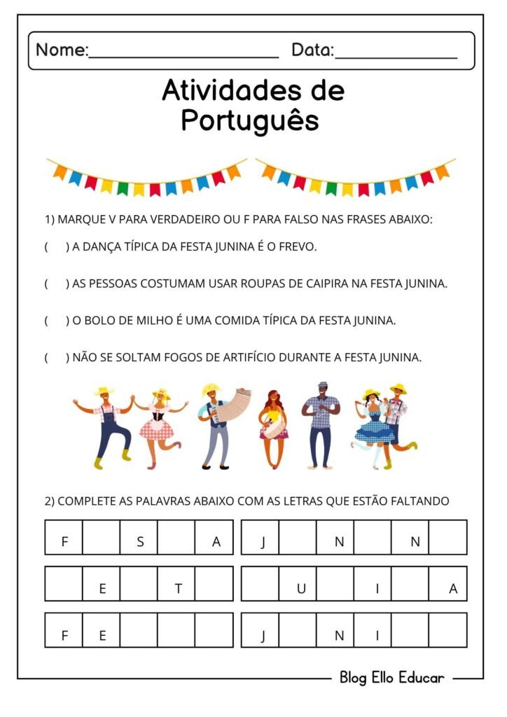 Atividades sobre festas juninas para alfabetização