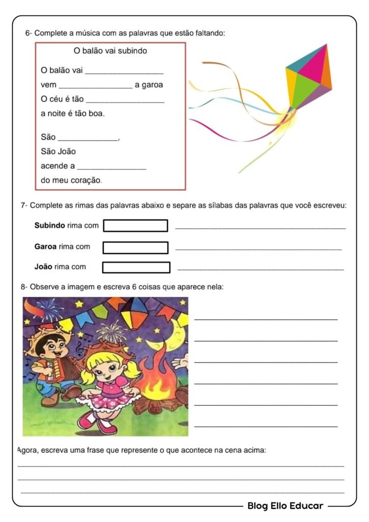 Atividades de Português sobre festa junina - 3° ano