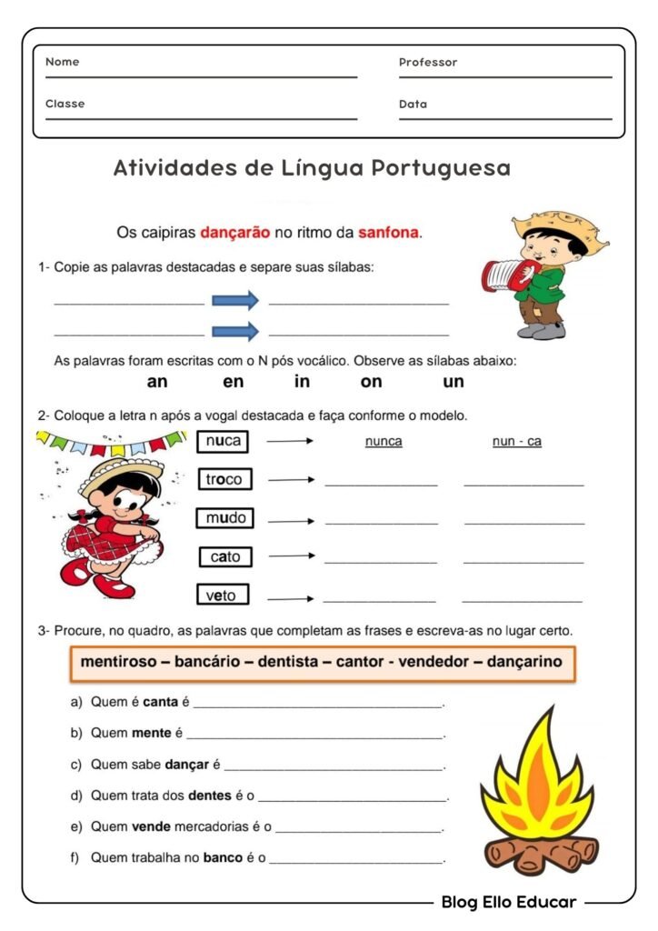 Atividades de Português sobre festa junina - 3° ano