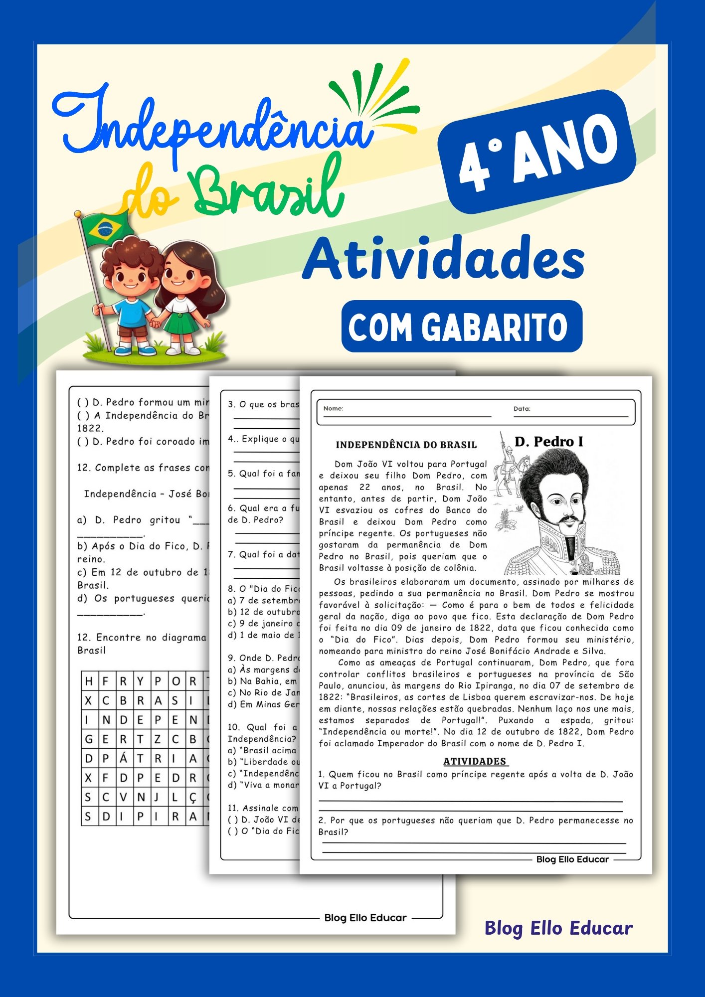 Atividades da Independência do Brasil para 4° ano