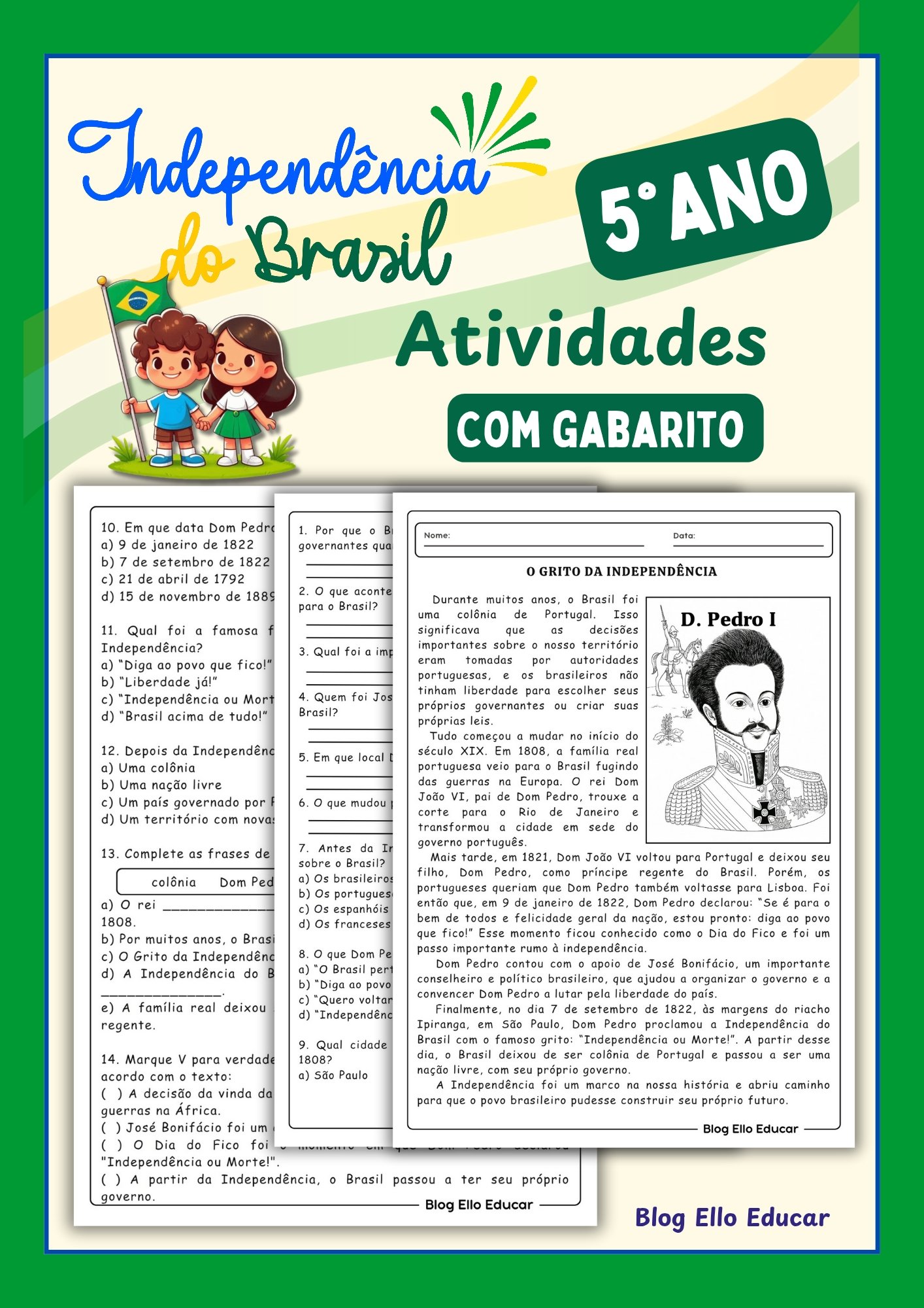 Atividades da Independência do Brasil para 5° ano