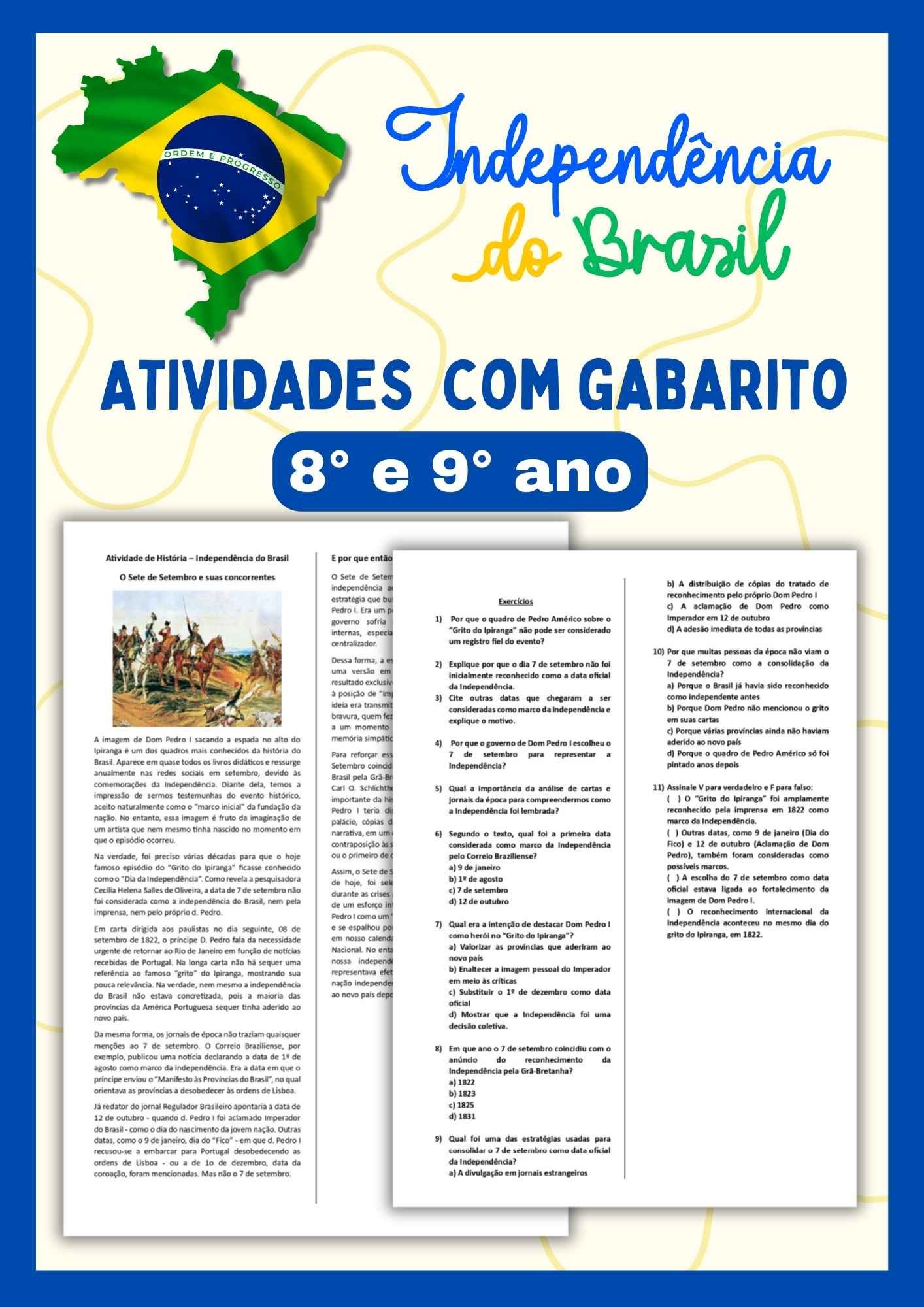 Atividades da Independência do Brasil para 8° e 9° ano
