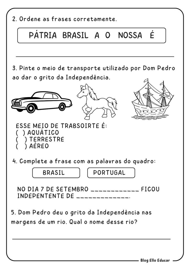 Atividades da Independência para 1° ano.